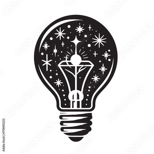 Black Christmas Light Bulb Silhouette Vector Illustration design, Solid White Background