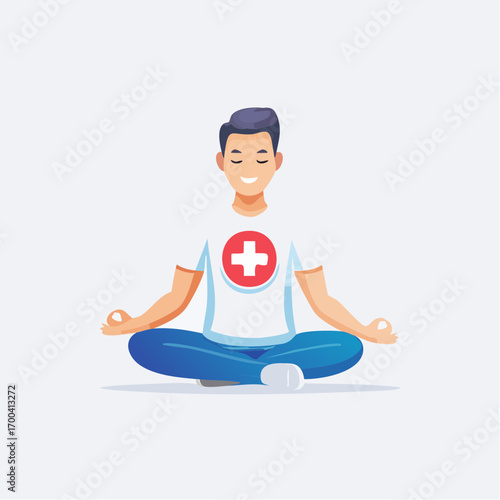 Peaceful depiction of a meditating individual wearing a symbol of care and wellness