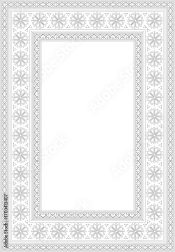 Vector square black contour ancient Russian ornament. Slavic rectangle, border, frame. Painting of the royal chambers.
