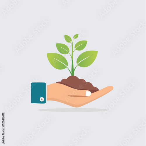 Symbolic depiction of a sprouting plant held within a caring hand, representing growth