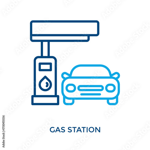 Gas Station Icon Outline Color Style. Vector Illustration For Graphic Design