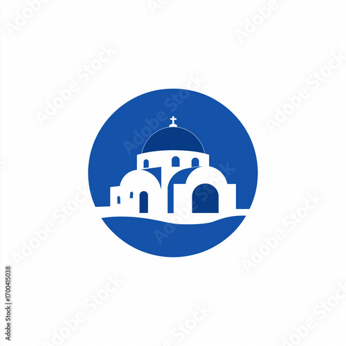 Blue Circular Church Icon for Religion, Architecture and Spiritual Themes