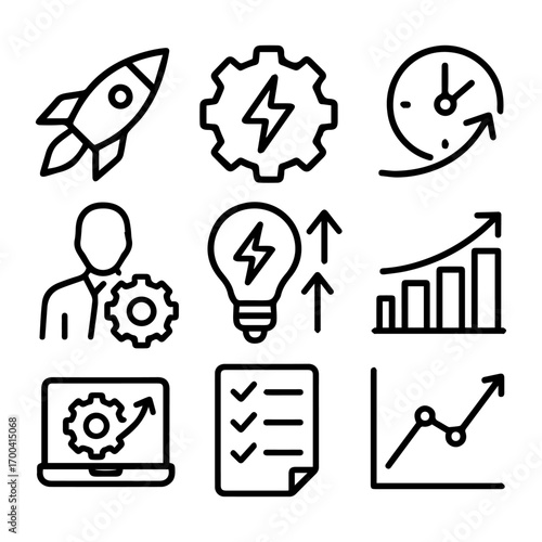 Collection of Business Growth Icons in Simple Line Style.