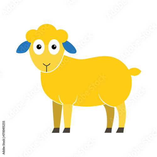 Cute Yellow Cartoon Sheep with Blue Ears Keywords: sheep, lamb, animal, farm, livestock, cartoon