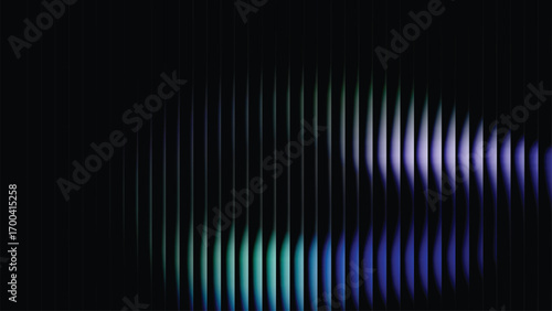Cool ribbed glass background with a holographic light effect. 3d glass background, blue and green light effect.