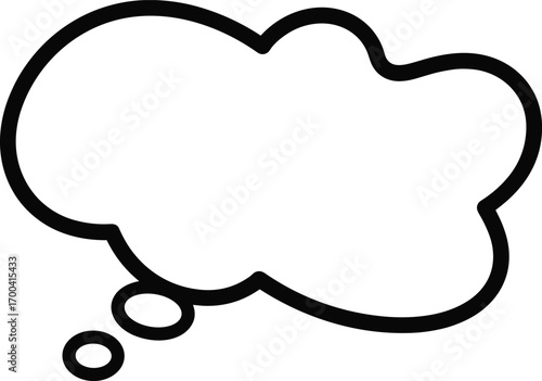 Blank thought bubble cartoon illustration, empty comic cloud shape with small circles, thinking or idea concept, vector template for text, flat design