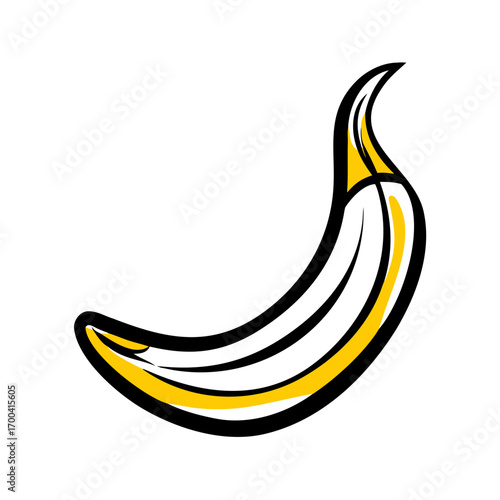 Stylized yellow banana silhouette with a black background and a simple curved shape