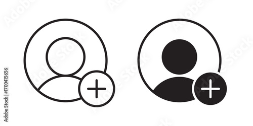Add user icon. Add, people icon. Vector illustration with stroke and fill on a white background.