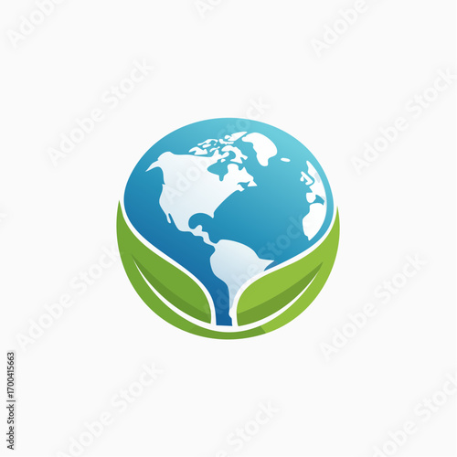 Symbolic Representation of Earth Enclosed by Green Leaves Illustrating Global Sustainability