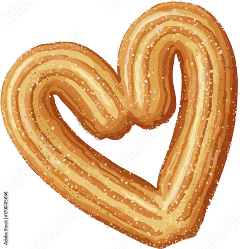 Sweet Churro in Heart Shape – Hand Drawn Vector Icon
