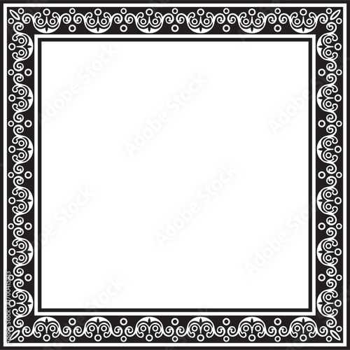 Vector square european black monochrome ornament. Rectangular pattern, circle, ring of the Middle Ages. Revival border. Decorations of palaces and churches.

