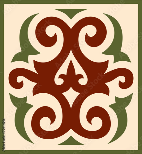 Vector colored  Kazakh national ornament. Ethnic pattern of the peoples of the Great Steppe, Mongols, Kyrgyz, Kalmyks, Buryats