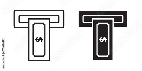 ATM cash icon. Vector illustration with stroke and fill on a white background.
