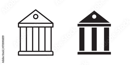 Bank building icon. Bank sign and symbol, museum, university. Vector illustration with stroke and fill on a white background.