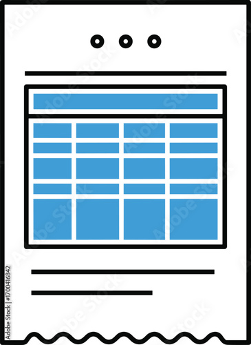Receipt or invoice icon, printed bill with table, financial document illustration, shopping and payment concept, vector art design, accounting and billing symbol