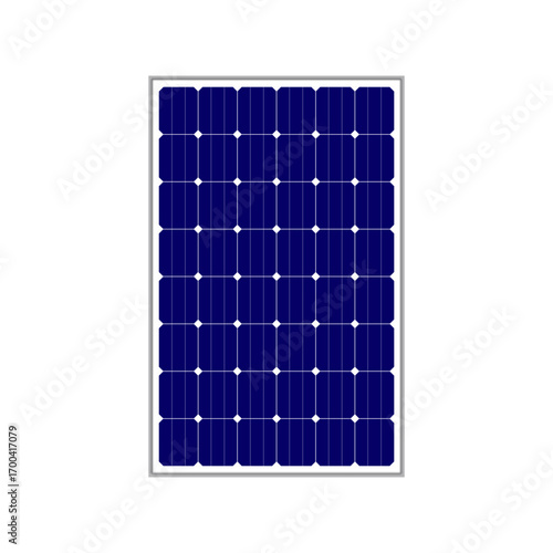 High-quality blue solar panel with multiple photovoltaic cells, designed for renewable energy generation, eco-friendly power solutions, and green technology, isolated on white background.