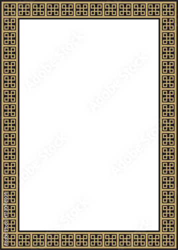Classic Greek black and gold square ornament. Vector pattern, ancient Hellenic rectangle. European border.
