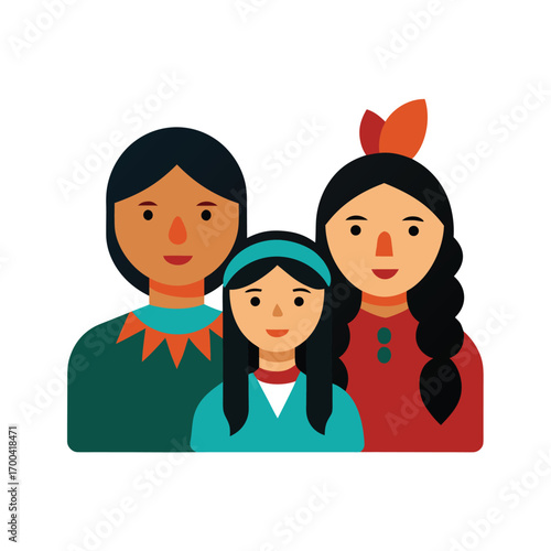 Family portrait with Native American inspired clothing Keywords: family, portrait, parents