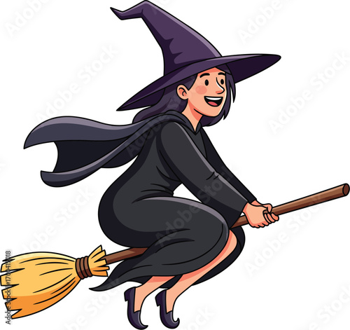 halloween witch with broom