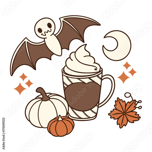 Cute pumpkin latte bat foam art