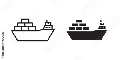 Cargo ship icon. Solid glyph series icon. Vector illustration with stroke and fill on a white background.