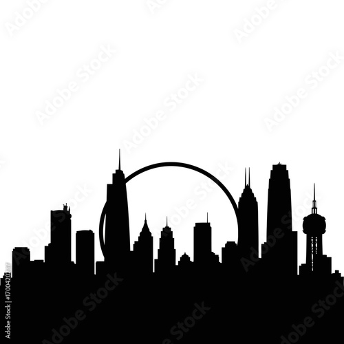 City skyline silhouette with arch isolated on white background