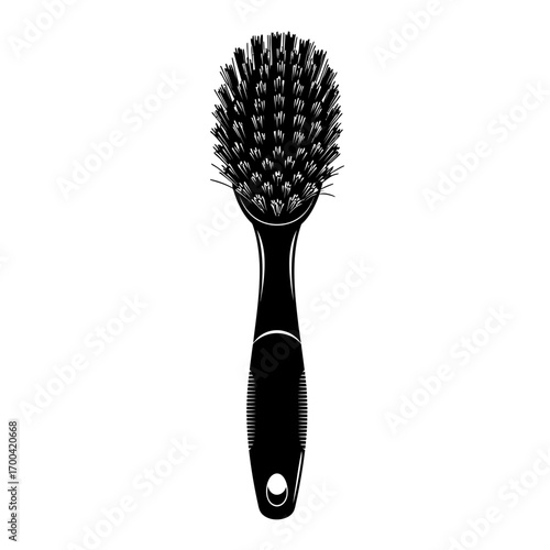 Black bristled brush silhouette isolated on white background