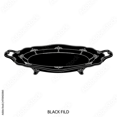 Ornate oval serving tray silhouette isolated on white background