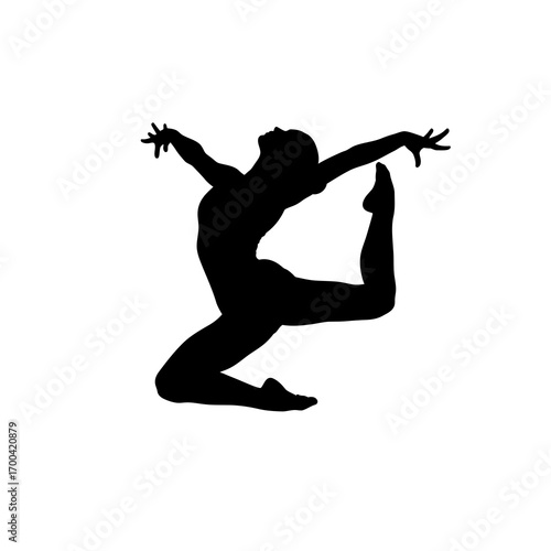 Gymnast performing a graceful pose silhouette isolated on white background