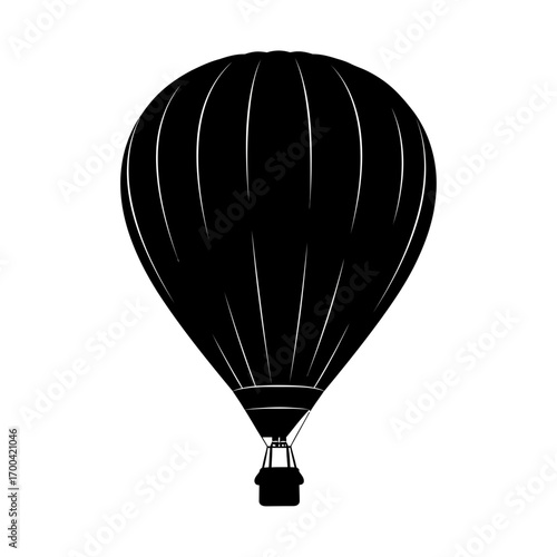 Black hot air balloon silhouette isolated on white background