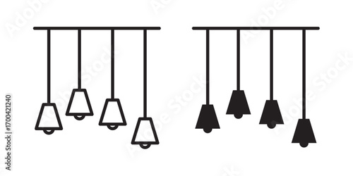 Chandelier icon .Lamp logo . Loft style chandelier. Home interior lighting. Vector illustration with stroke and fill on a white background.