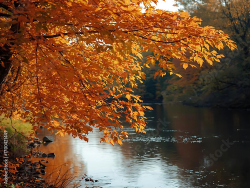 Scenic River Reflecting Vibrant Autumn Trees