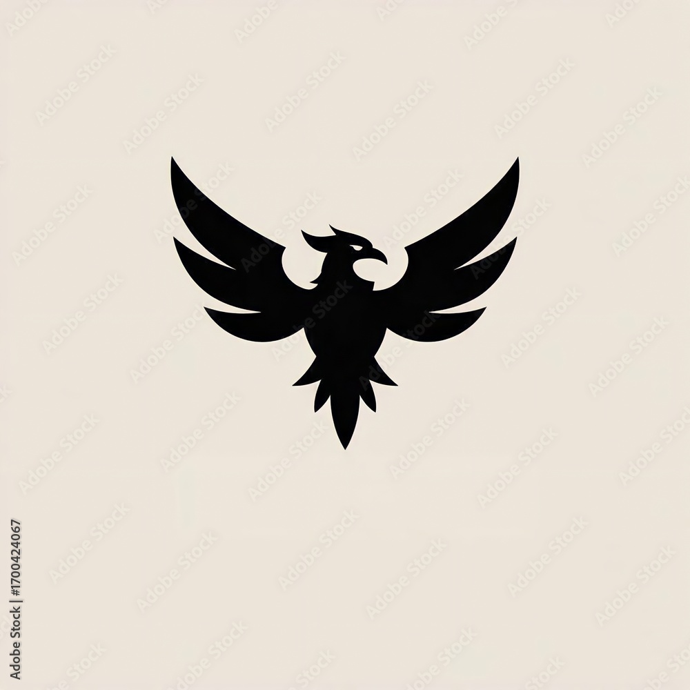 Obraz premium Black Phoenix Silhouette Logo on Light Background