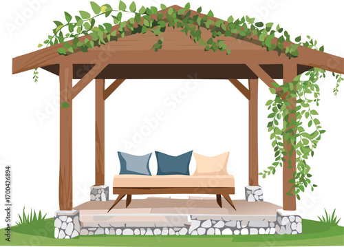Pergola with seating and climbing vines wooden structure outdoor seating