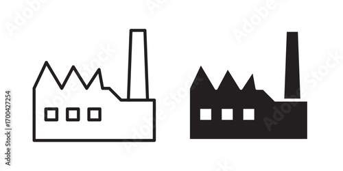 Factory icon.  industry and manufacturing symbol. Packaging Symbol. Vector illustration with stroke and fill on a white background.