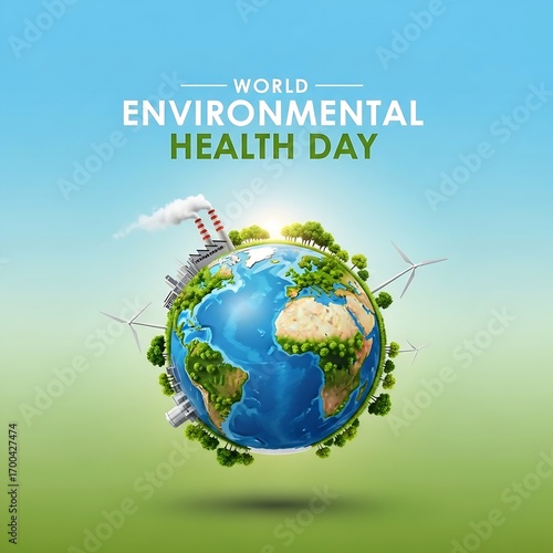 World environmental health day with a vibrant green planet earth