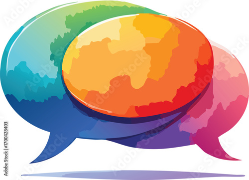 Colorful overlapping speech bubbles with gradient fills conversation communication