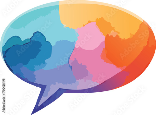 Colorful abstract speech bubble with watercolor texture communication