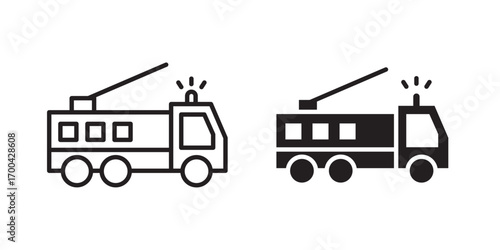 Fire truck icon. logo concept. Vector illustration with stroke and fill on a white background.
