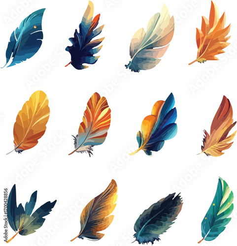 Seamless feather pattern illustration with decorative bird quills and fluffy plume design