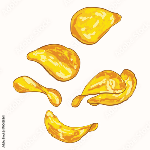 Golden Potato Chips Set Illustration – Crunchy Snack