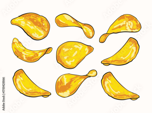 Vintage Potato Chips Illustration – Crunchy Snack Food Drawing