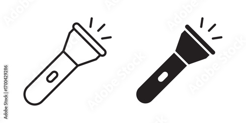 Flashlight icon. Vector illustration with stroke and fill on a white background.