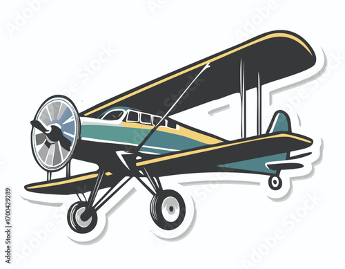 Vintage biplane aircraft with dark wings and teal fuselage retro aviation