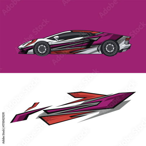 Modern Abstract Sport Car Wrap Decal Side View with Graphics Design