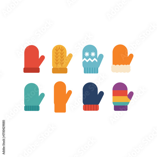 Colorful winter mittens collection for seasonal design and decoration
