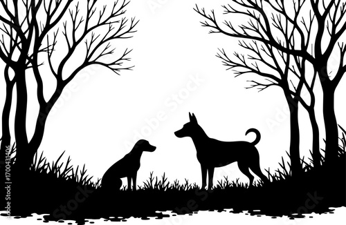 Silhouette of Dog in Forest Clearing"