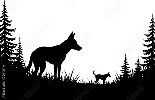 Silhouette of Dog in Forest Clearing"
