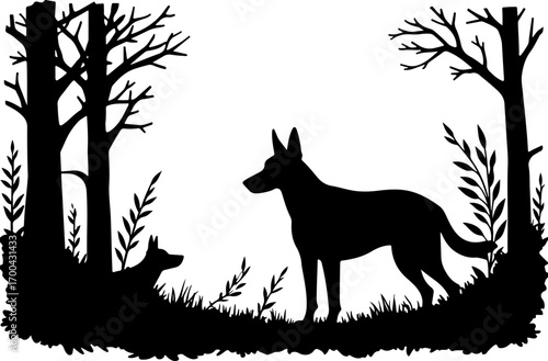 Silhouette of Dog in Forest Clearing"