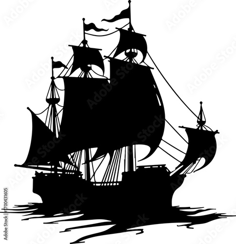 Silhouette of a Classic Sailing Ship"